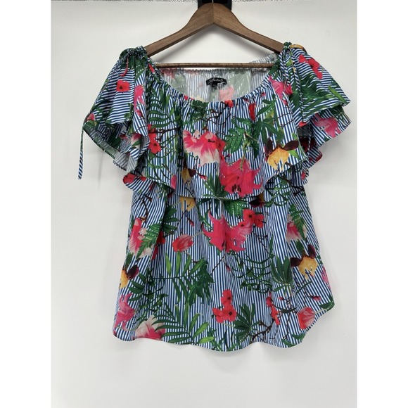 Charlie B Tropical Blouse Vacation Ruffle Resort Holiday Hawaii Cruise Summer XL - Picture 2 of 8